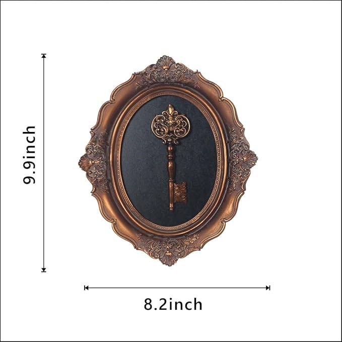 S-MANTIS Vintage Wall Sculpture, Antique Pediment, Hallway Wall Art, Hand Painted Wall Decoration With Embossed Intricate Key Design, Oval Aesthetic Room Décor, Gallery, Unique Gift (Antique Gold-Key)