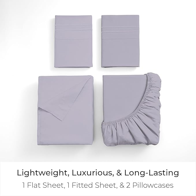 Mellanni King Sheets Set - 4 PC Iconic Collection Bedding - Hotel Luxury, Extra Soft, Cooling Bed Sheets - Wrinkle, Fade, Stain Resistant (King, Lavender)