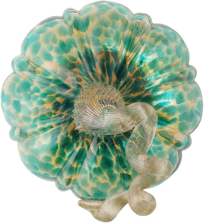 Glitzhome 4.13" H Hand Blown Glass Pumpkin Table Accent for Fall Harvest Thanksgiving Decorating Blue/Gold Glitter