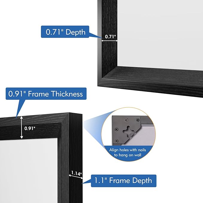 Rectangle Bathroom Mirror 40x30 Inch, Matte Black Framed, 4MM Tempered Glass, Anti-Rust, Wall-Mount Vanity Mirror for Bathroom & Bedroom, Hangs Horizontally or Vertically