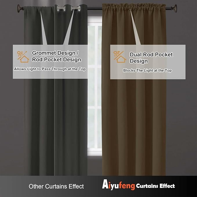 Aiyufeng Gold Blackout Curtains for Bedroom 63 Inch Length 2 Panels Set, Solid Thermal Insulated Energy Saving Rod Pocket Window Treatment Curtains Blackout Drapes, W40 x L63 Inch, Gold