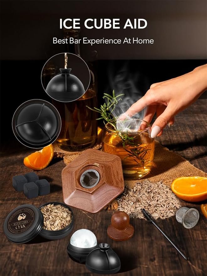 23Pcs Whiskey Smoker Kit with Torch-12 Wood Chips, Ice Ball Mold, Cocktail Smoker Infuser Kit, Old Fashioned Drink Smoker Kit, Birthday Bourbon Whiskey Gifts for Men,Husband,Dad,Him