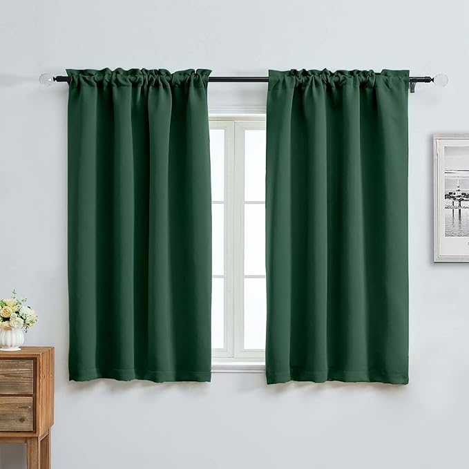 Aiyufeng Ever Green Short Blackout Curtains for Bedroom 54 Inches Long 2 Panels Set, Solid Thermal Insulated, Energy Saving Window Treatment Curtains Blackout Drapes, W40 x L54 Inch, Ever Green