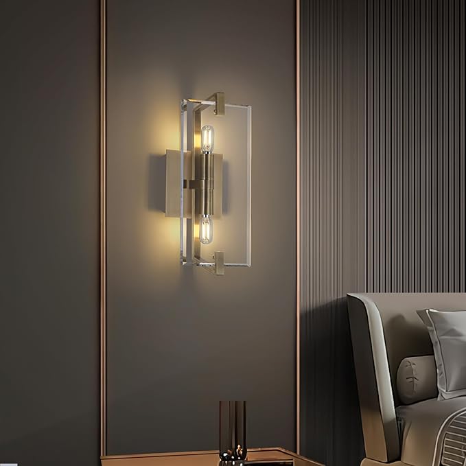 Crystal Vanity Wall Sconces Lights for Bathroom 13.5in Gold Sconces Wall Lighting,Modern Brass Vanity Lights Fixture,Luxury Indoor Wall Sconce for Bedroom,Hallway,Staircase,Living Room,Dining Room