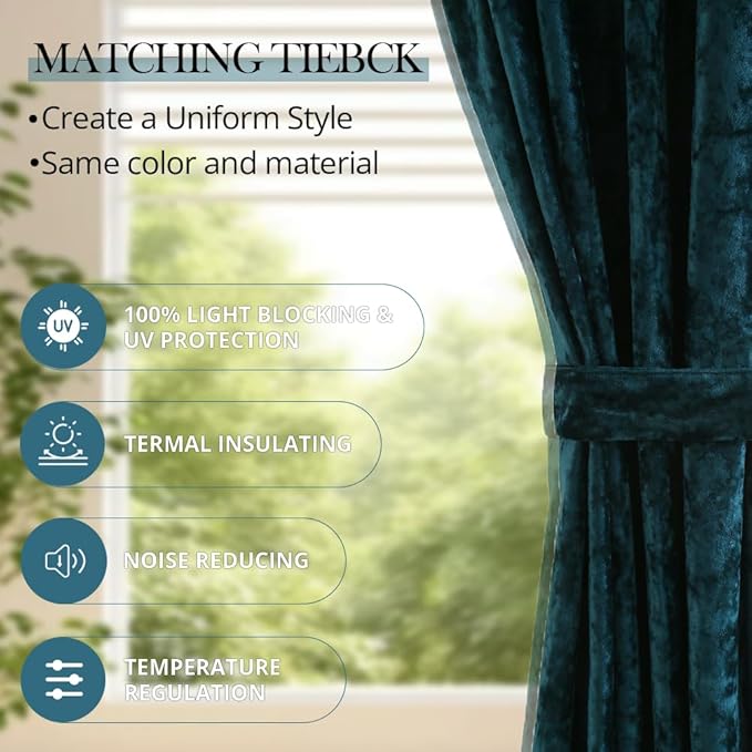 Velvet Blackout Curtains Soft Luxury 2 Panels Curtains for Bedroom Nursery Patio Doors Rod Pocket Back Tab Drapes Curtains for Living Room,52 by 96Inch,Teal