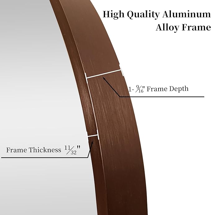 36 inch Circle Wall Mirror, Brushed Bronze Metal Framed Round Mirror for Bathroom Vanity, Bedroom Decor, Living Room, Entryway