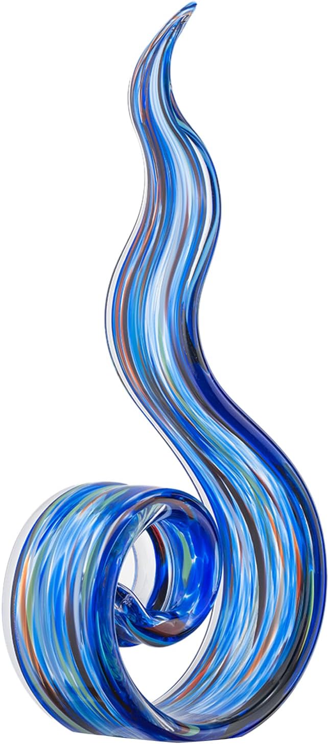 11.4" Tall Hand-Blown Glass Sculpture Murano-Style Sculpture Art Ornament Statue Figurines Home Decor Accent Piece Coastal Ocean Nautical Home Decor,Shelf,TV Stand,Tabletop Centerpieces,Wonderful Gift