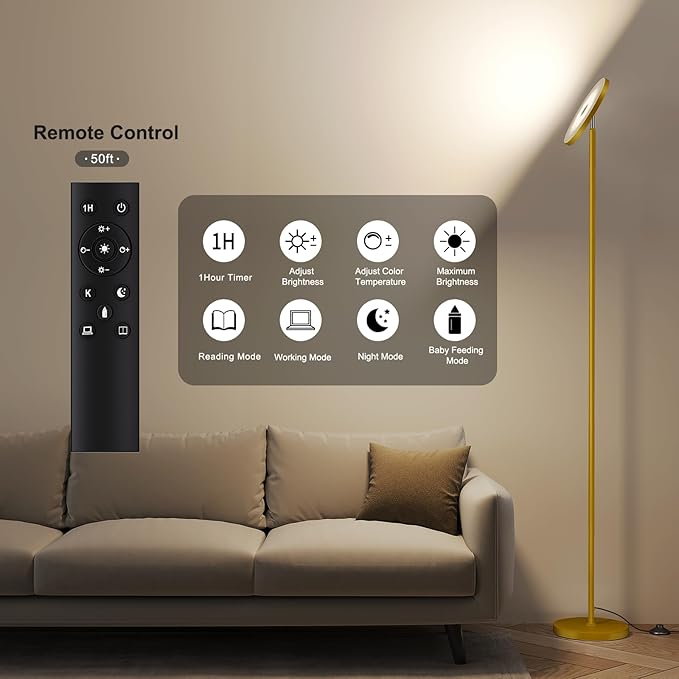 SUNMORY Floor Lamps for Living Room, 32W/3000LM Super Bright LED Floor Lamp with Remote Control, 69" Tall Standing Lamp with Stepless Dimmable, Modern Torchiere Corner Lamp for Bedroom, Office