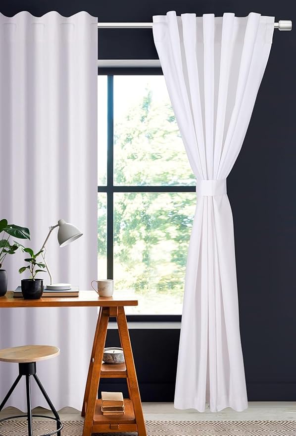 Bedding Craft Khadi Textured Cotton Curtain, 50x72 inch, White (Set of 2)