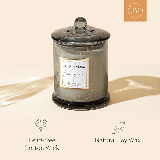 LA Jolie Muse Lavender Candle, Lavender Lilac Scented Candles, Luxury Candles Gift with Gift Box, Relaxing Aromatherapy Candle, Birthday Gifts for Women