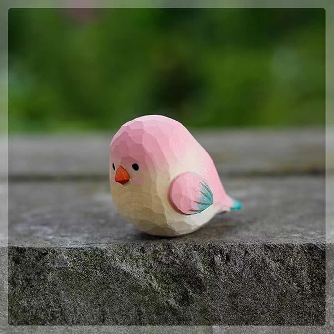 Bird Figurines Small Bird Figurines Home Decor Hand Carved Painted Wooden Statues for Home Decor, Gift for Bird Lovers,Housewarming, Birthday, Christmas (Pink)