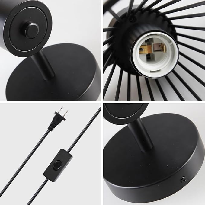 Plug in Wall Sconce Indoor, Industrial Wall Sconces, Farmhouse Wall Lamp with Plug in Cord, Vintage Black Wall Lights with On/Off Switch, Metal Wall Light Fixture for Living Room Bedroom Rustic, E26
