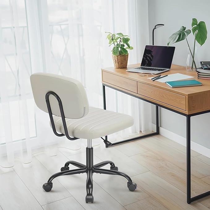 Simple & Modern Ergonomic Office Chair, Adjustable Leather Desk Chair, Lumbar Support with 360° Swivel Wheels
