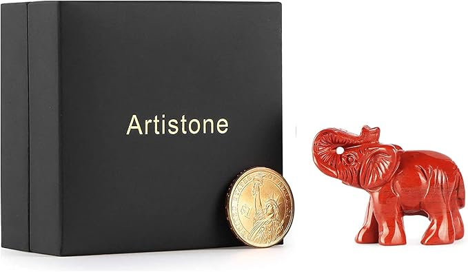 SMQ 2.0" Red Jasper Crystal Elephant Figurine Decor Women Gift Hand Carved Gemstone Good Luck Elephant Statue Decoration Healing Animal Stone for Home Office Living Room