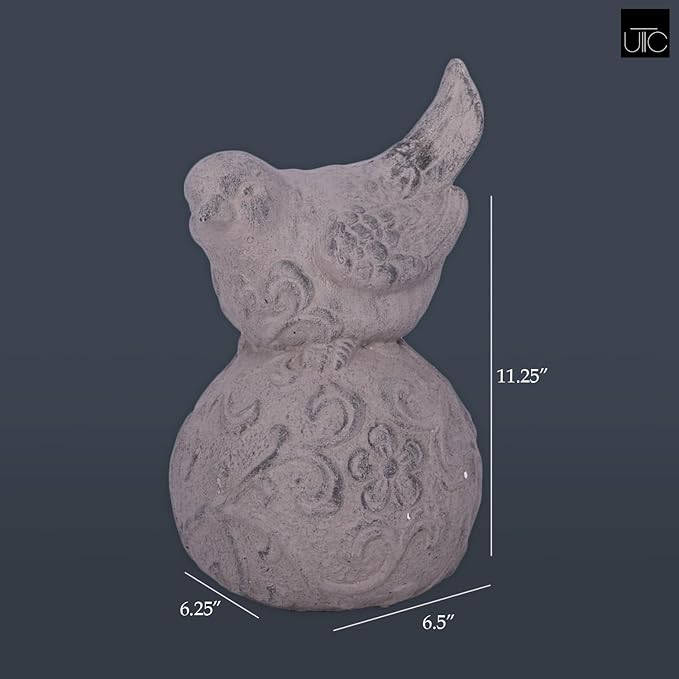 Bird Figurine with Design on Ball Pedestal for Outdoor, Small Decorative Washed Finish Bird Sculpture for Lawn, Patio Yard Lawn Ornament for Home Decor Items: 6.25"x6.50"x10.50"H, 6.50"x6.25"x10.50"H