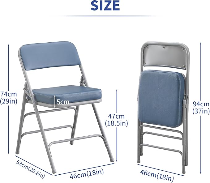 KAIHAOWIN Folding Chairs Ultra Thick Padded Foldable Chair Indoor Comfortable Metal Chairs with Super Soft Cushion-Blue