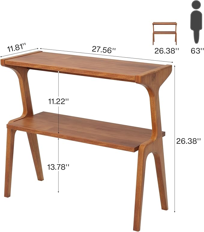 Tribesigns Set of 2 Narrow Side Table, 2-Tier Solid Wood End Table with Storage, Modern Couch Side Table for Living Room, Slim Bedside Table for Bedroom, Small Spaces, Walnut