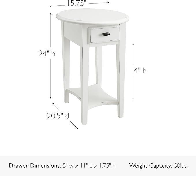Leick Home Haven Ridge Oval End Table, One Drawer Side Table, Farmhouse White, 214387