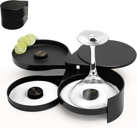 2 Pack Glass Rimming Station with 4-Swing Out Trays,Bar Glass Rimmer for Margarita and Cocktail, Bartender Tool,Salt Box Spice Container