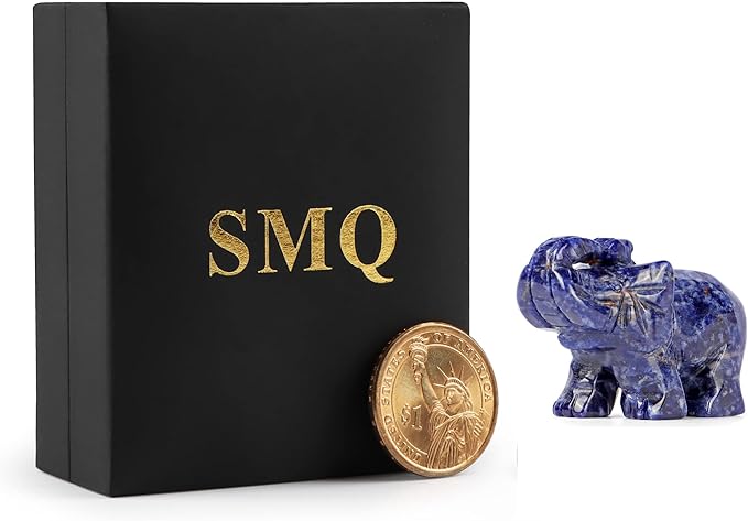 SMQ Sodalite Crystal Elephant Statue,Hand Carved Healing Crystal Gemstone Blue Elephant Animal Figurine Crafts Gifts Decor for Home Office Desk