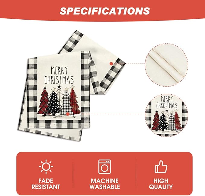 Artoid Mode Buffalo Plaid Xmas Trees 2PCS Merry Christmas Table Runner, Seasonal Winter Holiday Kitchen Dining Table Decoration for Home Party Decor 13 x 72 Inch