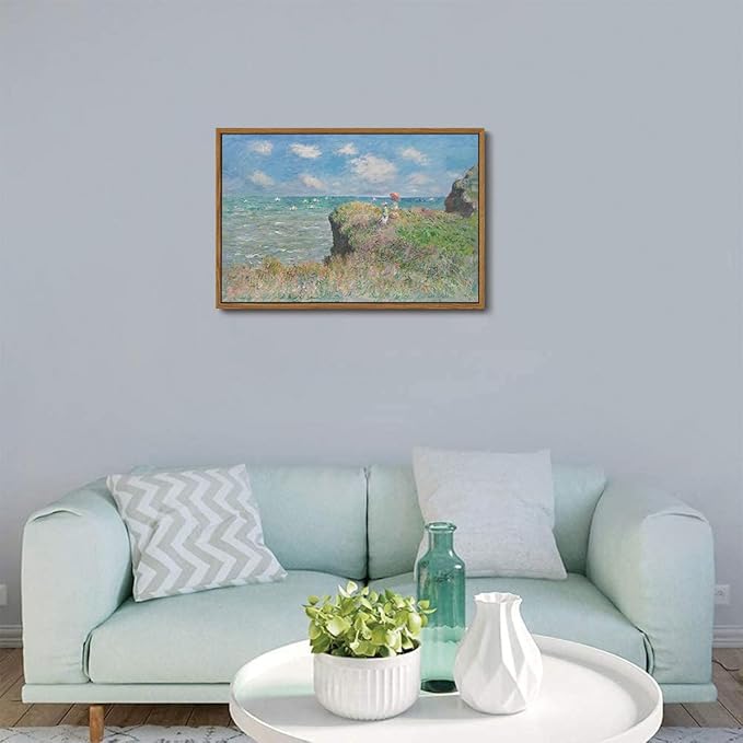 KISSFOX Monet Wall Art Cliff Walk Impressionist Canvas Print Nature Wilderness Painting Gallery Artwork Aesthetic Pictures Decor Living Room Bathroom Office Bedroom