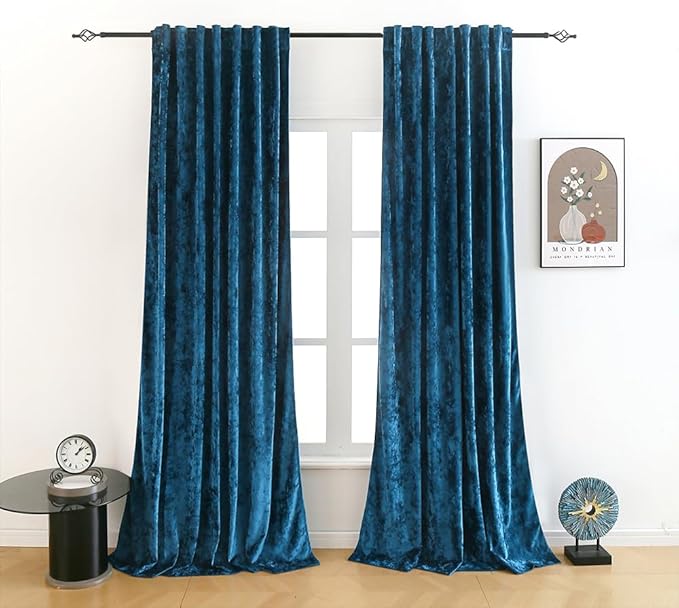 Velvet Blackout Curtains Soft Luxury 2 Panels Curtains for Bedroom Nursery Patio Doors Rod Pocket Back Tab Drapes Curtains for Living Room,52 by 108 Inch,Azure Blue