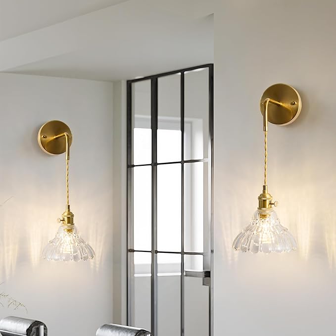 KSRYSZCQ Wall Sconces Set of 2,Modern Gold Vanity Lights with Clear Glass Shade, Hardwired Bathroom Wall Sconce Lighting Fixtures for Kitchen Over Sink Living Room Hallway Cabinet Porch