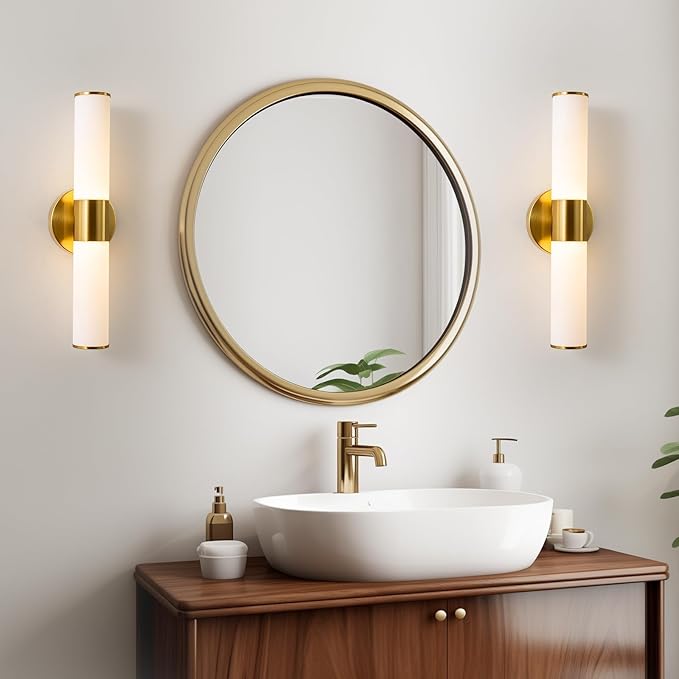 KSRYSZCQ Gold Wall Sconces Set of 2 Modern Indoor Dimmable Hardwired Wall Light with Acrylic Lampshade 18W Led Wall Lights for Bathroom Living Room Bedroom Hallway