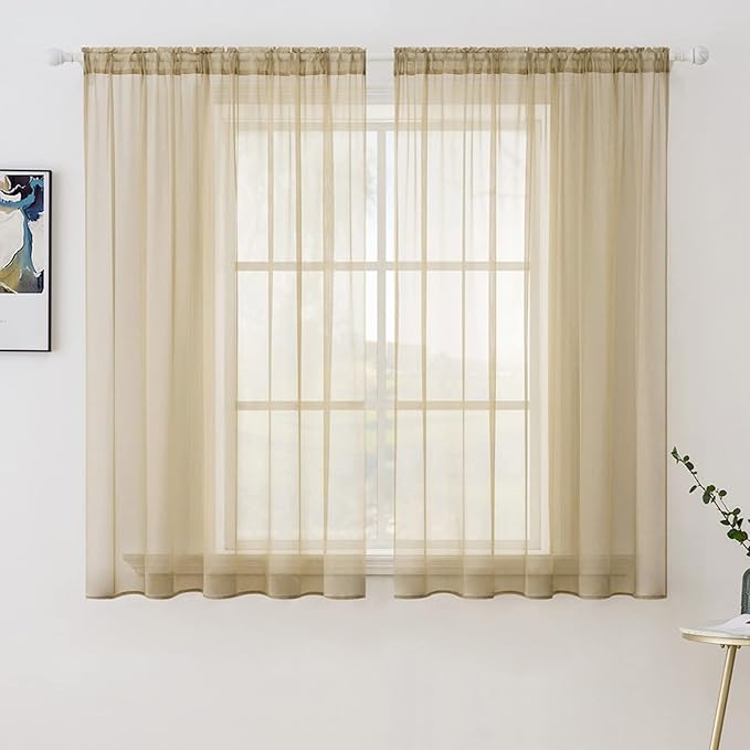 MIULEE Beige Window Sheer Curtains for Bedroom Living Room Solid Elegant Net Drapes 2 Panels Width 38 x Length 45 Inches