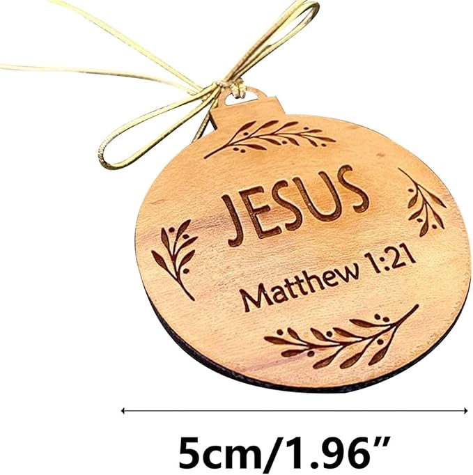 25 Pack Names of Jesus Ornaments, 5 cm / 2 inch Diameter | Name of Jesus Advent, Wood Hanging Ornaments with Savior Names, Ornaments for Christmas Tree Decor