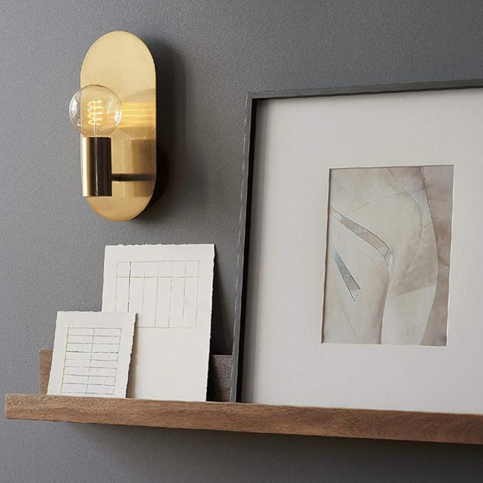 Modern Wall Sconces, Mid-Century Stylish Gold Brushed Stainless Steel Wall Lamp, Unique Oval Art Sconces Wall Mounted Lighting Fixture for Bedroom Living Room Bathroom