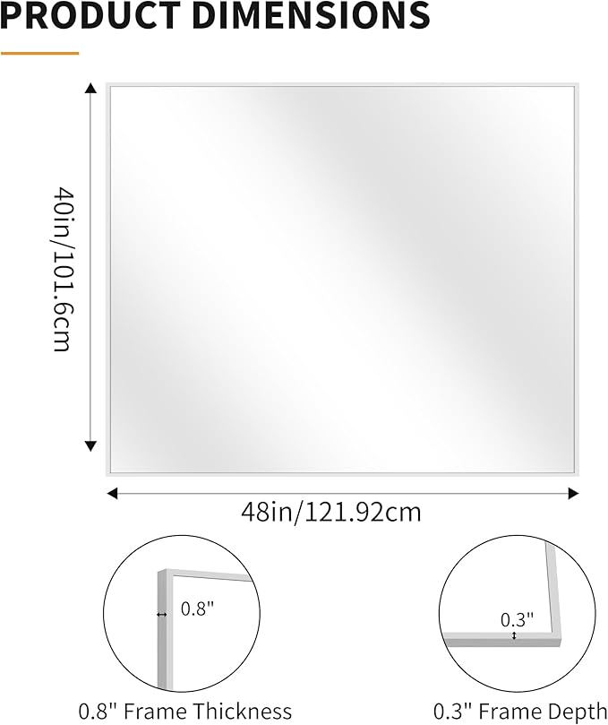 KOCUUY Silver Bathroom Mirror, 40"x48" Large Rectangular Mirror with Metal Frame, Brushed Nickel Vanity Mirror with Modern Design for Bathroom, Living Room, Entryway, Hang Horizontal/Vertical
