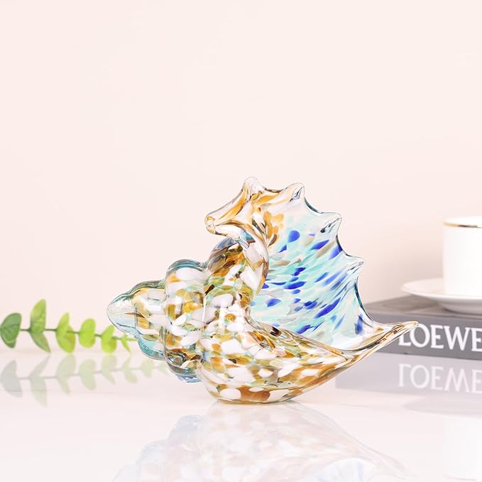 LCCCK Hand Blown Glass Conch Shell Sculpture, Sea Glass Art Figurines, Beachy Room Decor, Brown Conch Shell Decorative Statues, Sea Shell Coastal Decor for Shelf House Room, Beachy Gifts