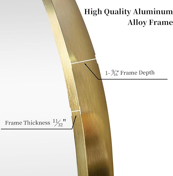 30 inch Gold Circle Wall Mirror, Brushed Gold Metal Framed Round Mirror for Bathroom Vanity, Bedroom Decor, Living Room, Entryway