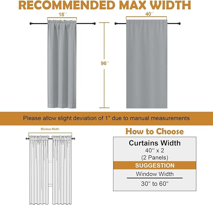 Aiyufeng Silver Grey Blackout Curtains for Bedroom 96 Inches Long 2 Panels, Solid Thermal Insulated, Energy Saving Living Room Window Treatment Curtains Blackout Drapes, W40 x L96 Inch, Silver