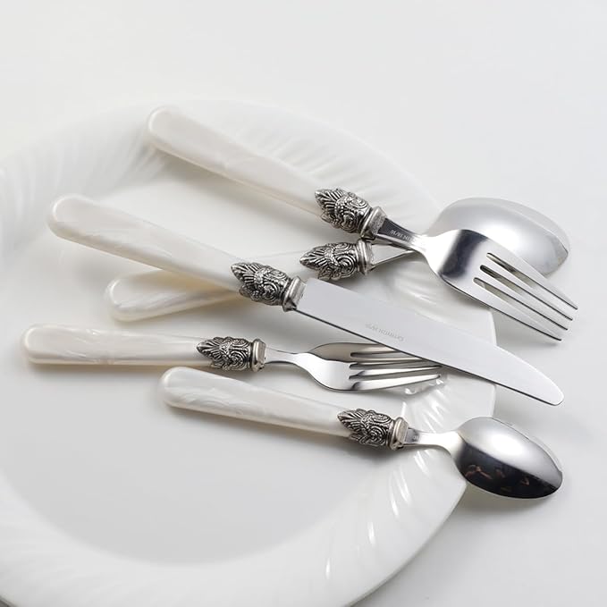 REVERIE Collection 18/10 Stainless Steel Vintage Flatware set,Sliverware set,Dishwasher safe (45, Pearl White)