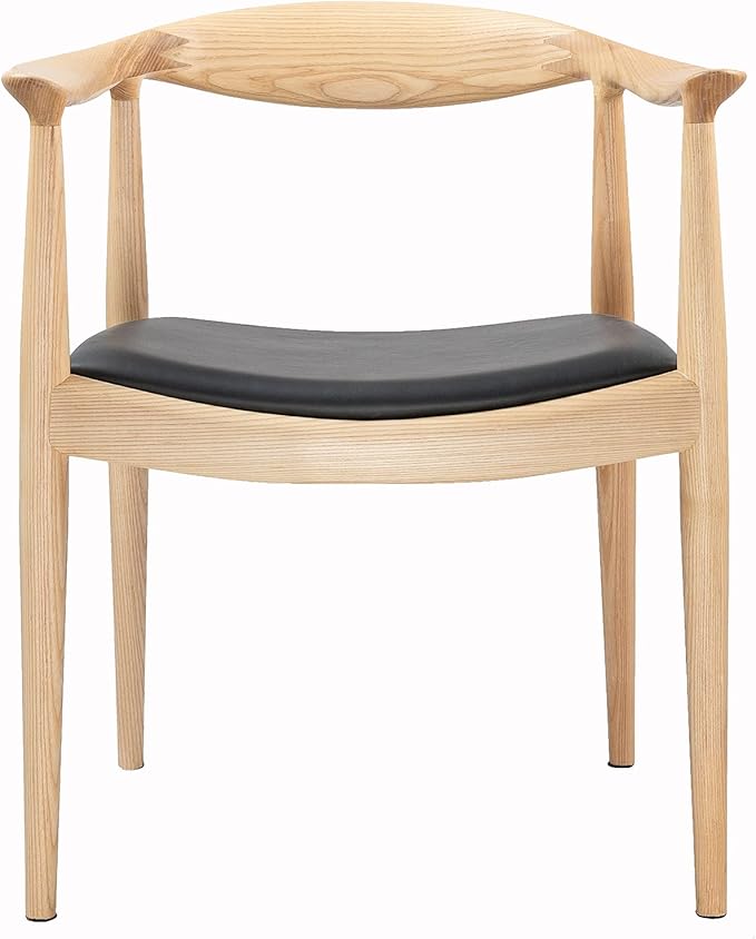 Kennedy Armchair Upholstered Dining Chair, Presidential Mid-Century Modern Accent Chair in Natural Wood Color