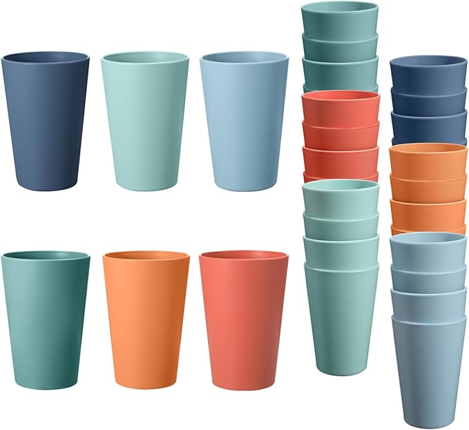 24 Pcs Unbreakable Plastic Cups Set, 14 oz Reusable Plastic Cups, Stackable Water Tumblers, Drinking Cup for Kitchen, Outdoor, BPA-free, Dishwasher Refrigerator and Microwave Safe (14 oz, 6 Colors)