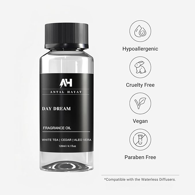 Day Dream Diffuser Oil 120ml β White Tea Essential Oil for Diffusers β Aloe Vera, Ginger, Amber & Cedarwood β Fall Home Luxury Scent β Hotel Collection Inspired Diffuser Oil Refill