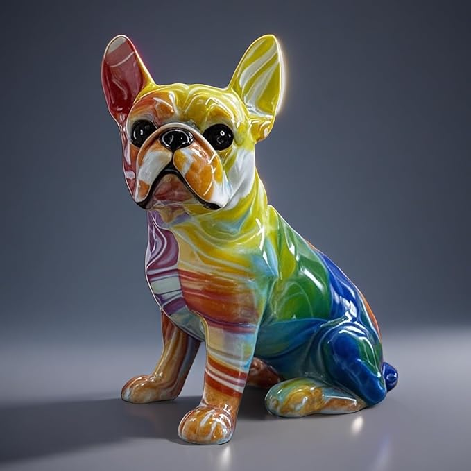 FUNSXBUG Colorful Art French Bulldog Statue Dog Figurines Sculpture Collectibles Home Office Desktop Decor Outdoor Garden Display Decoration Resin (Colour 4)