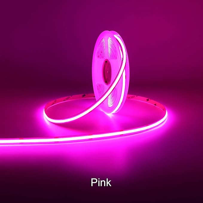 12V Pink Color COB LED Strip Light Tape 8mm Wide Flexible Cuttable 480LEDs/m 16.4FT/5M CRI 90 for Bedroom Decor Romantic Atmosphere Lighting (DC12V, Without Power Supply)