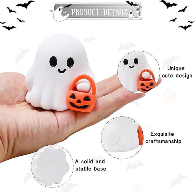 3 Pcs Halloween Ghost Figurine Ghost Resin Halloween Statue Cute Spooky Carrying Pumpkin Basket Designs Spooky Desk Display Ornament for Home and Office Tabletop Art Decoration