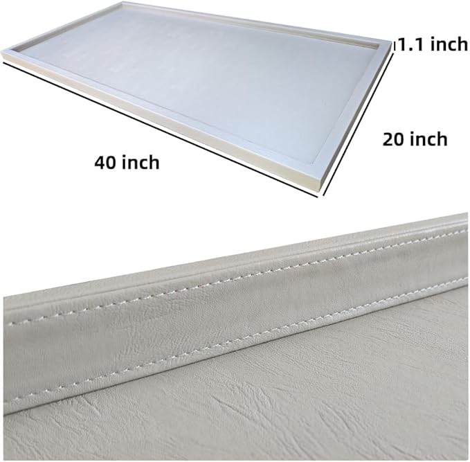40 * 20 inches High-End Light Luxury Leather Rectangle Oversized Service Tray for Ottoman Tray, Coffee, Food, Family Dinner, Picnic, Party Essentials (Beige, 40 * 20 inch)