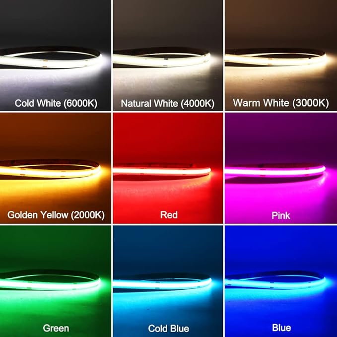 24V COB LED Strip Green Color 8mm Width LED Light Bar Tape, High Bright Dotless Dimmable Flexible LED Ribbon, 5m 16.4FT for Party House Indoor Decor Lighting (DC24V, Without Power Supply)
