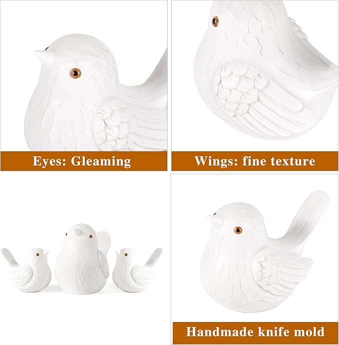 Resin Bird Statues Home Decor - Brids Figurines Decorative for Living Room, Office Desktop, Dedroom, Cute Country Decor for TV Stand (White, 2B)