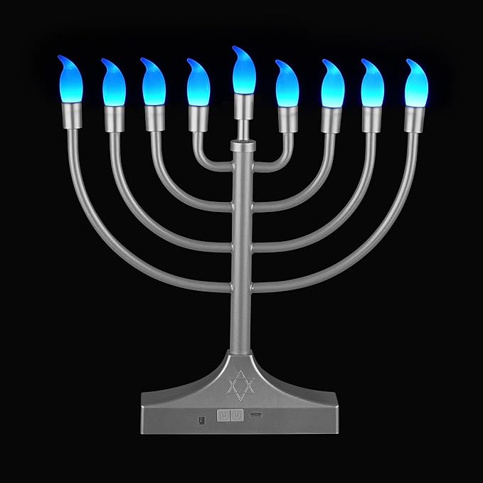 Electric Hanukkah Menorah,RGB Led Menorahs for Chanukah Decoration,Color Changing with Remote Control & Push-Button to Choose The Day and Timer Options Battery/USB Powered,Silver