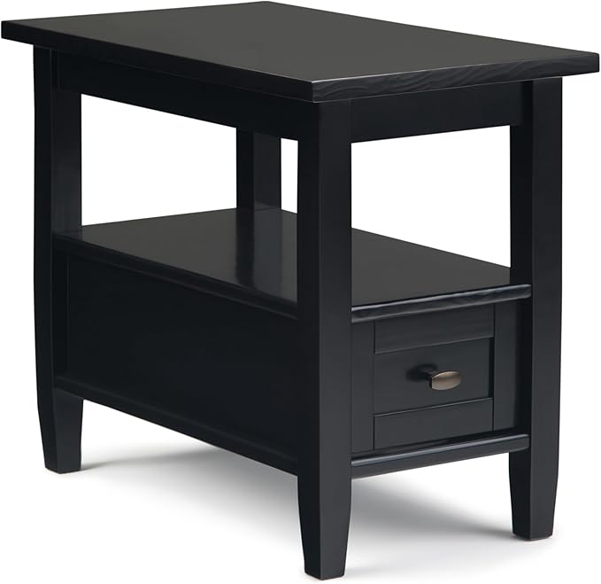 SIMPLIHOME Warm Shaker SOLID WOOD 14 inch Wide Rectangle Transitional Narrow Side Table in Black for the Living Room and Bedroom
