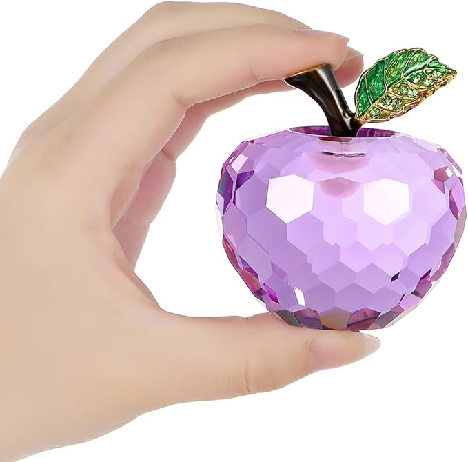 Crystal Apple Figurine Paperweight, Handmade Statue Ornament Home Decoration, Collectible Crystal Crafts, Come with Gift Box, Great Gift for Birthday Holidays Christmas (Purple-60mm)