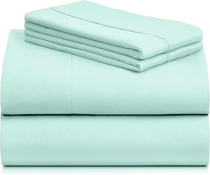 LuxClub 4 PC Sheet Set Bed Sheets Deep Pockets 16" Eco Friendly Wrinkle Free Cooling Machine Washable Hotel Bedding Silky Soft - Aquamarine Full